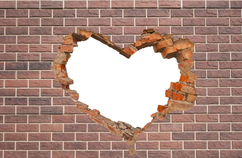bricks hammered out into a heart shape