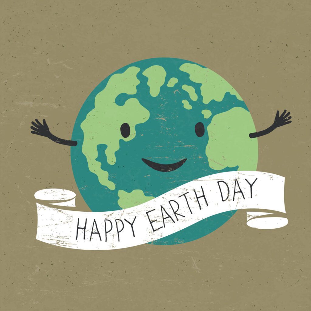 Happy Earth Day with smiling earth
