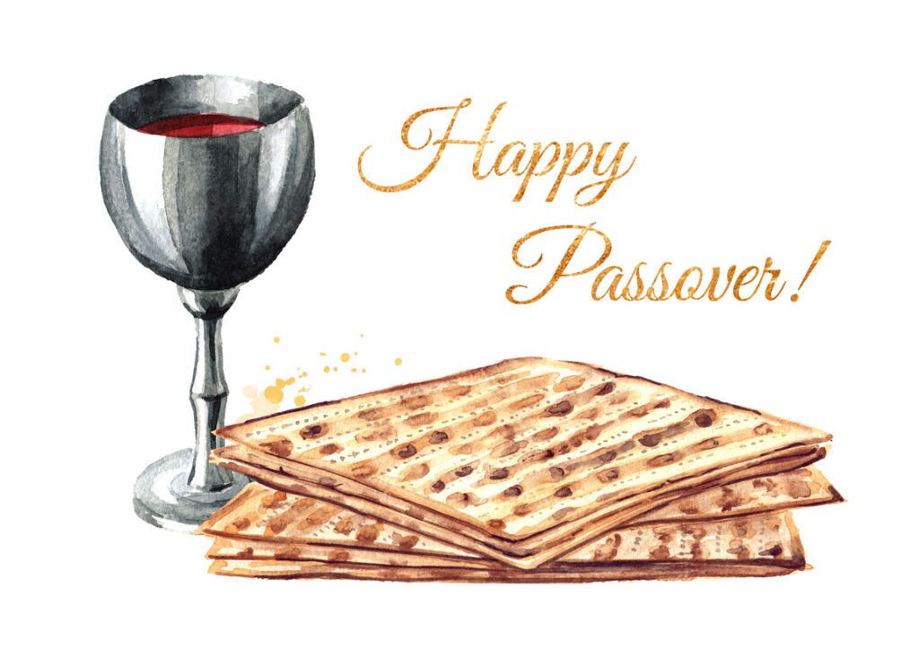 Happy Passover illustration with wine cup and matzah